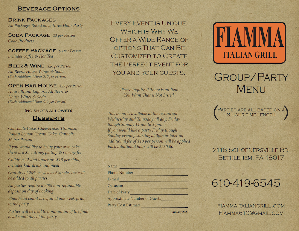 Fiamma Group/Party menu